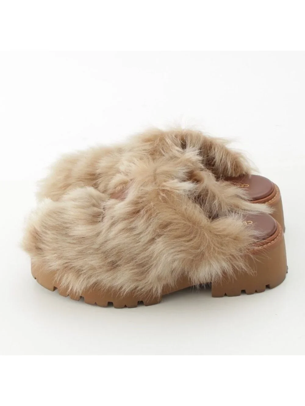 Celine Fur Triomphe Platform Sandals Brown